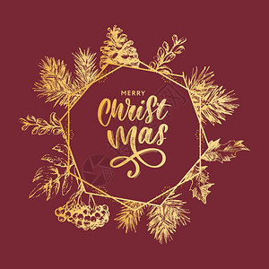 圣诞花圈框架包括圣诞节树枝和日装饰广告明信片请柬圣诞花圈框架树枝和节日装饰海报图片