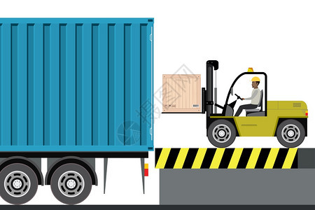 AfricanAmerican仓库工人把木箱装在集的长卡车上叉司机在仓库工作气压矢量说明叉车司机在仓库工作图片