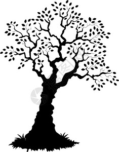 树剪影卡通黑白剪影树插画