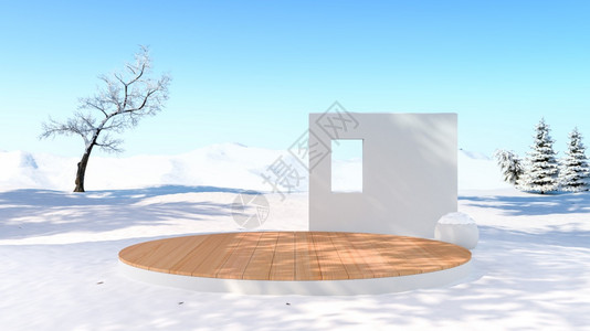 雪场冬季背景3D投影中的空舞台背景平图片