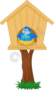 卡通可爱在巢穴里的小鸟背景图片
