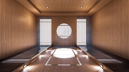 像日本人的房间一样走廊有个侧边的池子设计室宽敞光亮的自然音调图片
