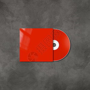 混凝土背景隔离的红色cdDv标签和封面模型板红图片