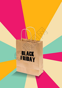 黑色周五销售和折扣充满活力的多色背景购物纸袋背景图片