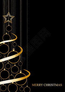 黑色背景的金圣诞树叶矢量抽象海报图片