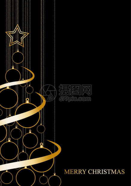 黑色背景的金圣诞树叶矢量抽象海报图片