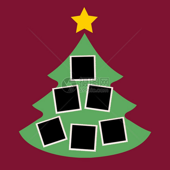 带有照片空白框的圣诞节树要插入图片的矢量模板图片