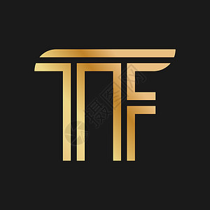tf品牌大写字母t和f徽标品牌或的金色条形平面框设计矢量图示插画