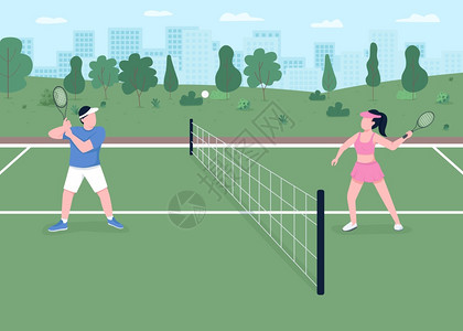 两个人网球上运动员插画