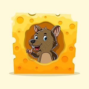 棕色的老鼠站在洞奶酪与大笑脸图片