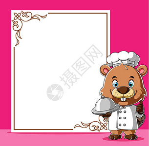 厨师海狸站在空白的菜单旁边图片