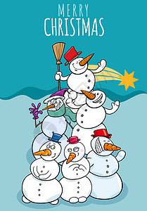 设计卡或贺的漫画插图在圣诞节用雪人角色显示图片