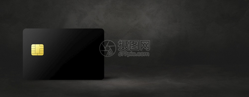 ‘~黑色混凝土背景横幅上的黑信用卡模板3d插图黑色混凝土背景上的黑信用卡  ~’ 的图片
