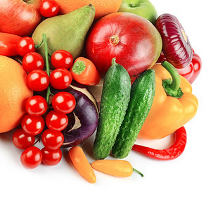 白种背景的水果和蔬菜图片