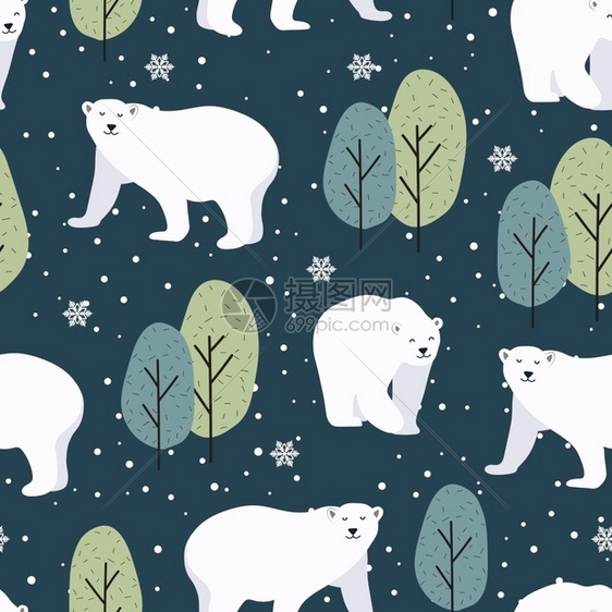圣诞节无缝模式包括北极熊背景鹿和狐狸冬季模式包装纸冬季问候网页背景圣诞节和新年贺卡图片