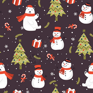 圣诞节无缝模式有雪人背景冬季与熊包装纸冬季问候网页背景圣诞节和新年贺卡图片
