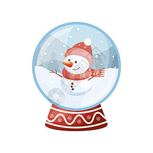 卡通圣诞节雪球里面有可爱的雪人角色矢量插图图片