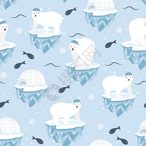圣诞节无缝模式北极熊在冰花背景冬季模式与北极熊包装纸冬季问候网页背景圣诞节和新年贺卡图片
