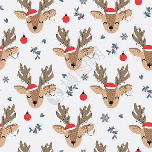 圣诞节无缝模式有驯鹿背景冬季模式有鹿和装灯饰包纸冬季问候网页背景圣诞节和新年贺卡图片
