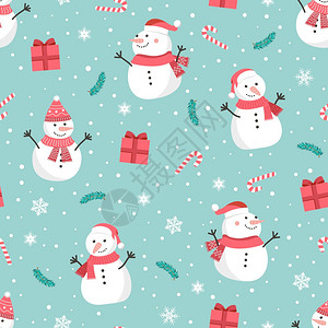 圣诞节无缝模式有雪人背景冬季模式有雪花包装纸冬季问候网页背景圣诞节和新年贺卡图片