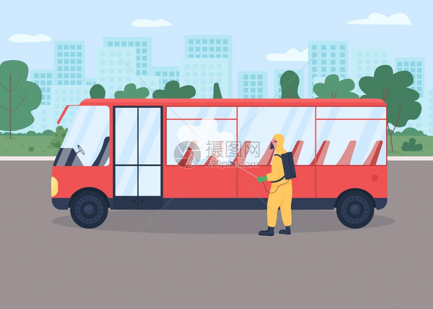 公共运输消毒2d卡通字符图图片