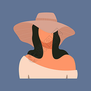 扁平风戴着帽子的女人肖像矢量插图图片