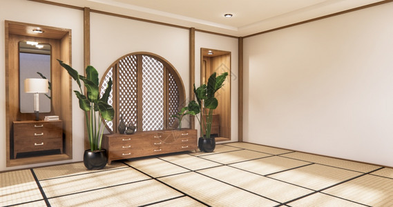 空起居室的墙壁设计和橱带有塔米垫层的日本起居室图片