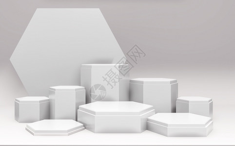 六边形白色讲台显示化妆品产几何日本式3d图片