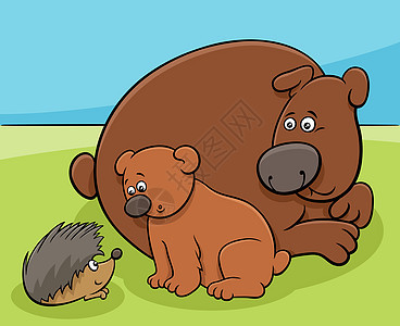 用小熊的漫画插图说明他的母亲和可爱刺绣猪漫画动物人图片