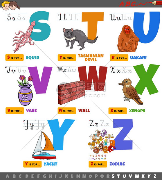 用于小学儿童阅读和写作教育课程的英文字母表图片