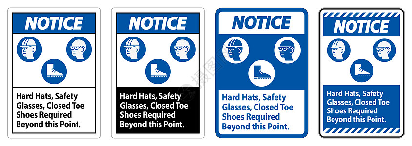 标记硬帽子安全眼镜超过此点所需的闭脚鞋图片