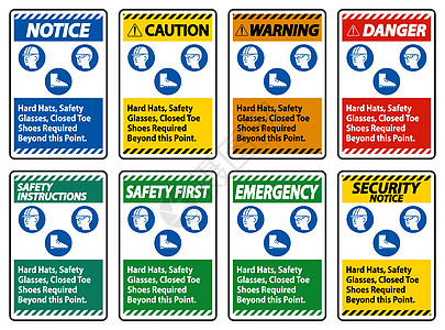 超过此点所需的硬帽安全眼镜闭脚鞋图片