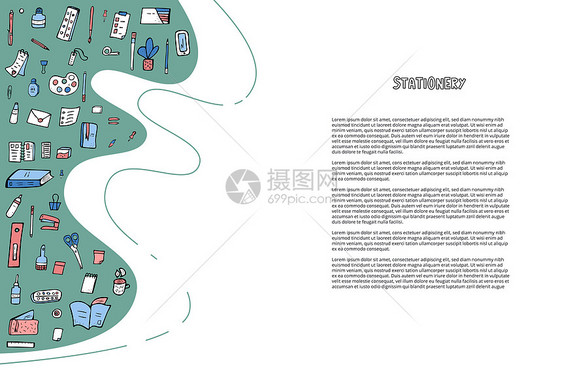 矢量办公室用品模板收集涂鸦风格的文具图片