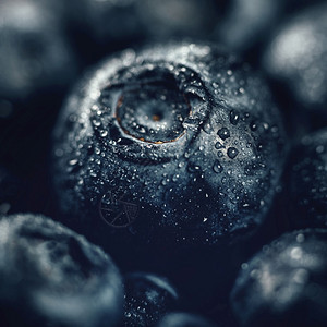 蓝莓水果湿鲜蓝莓水滴紧贴蓝莓关闭图片