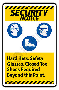超过此点所需的安全通知标记硬帽子安全眼镜闭脚鞋图片