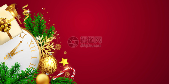 红色喜庆圣诞元素钟表背景图片
