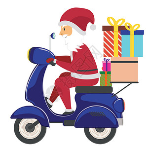 卡通santclus骑着带礼物盒的摩托车图片