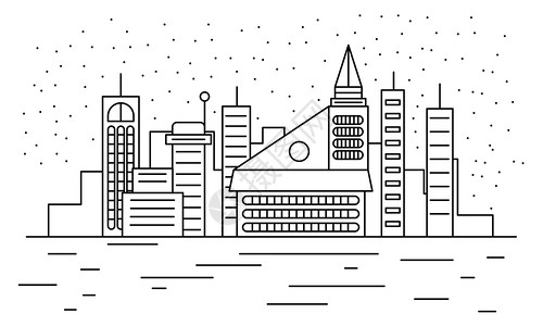 黑白城市轮廓黑白风格的天线城市建筑天线全景配有摩天大楼矢量插图
