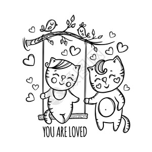 您被爱的情人节秋千猫矢量插图图片