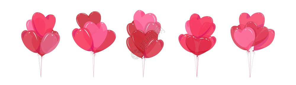 一组气球花束以孤立背景的心脏形式成矢量图解图片