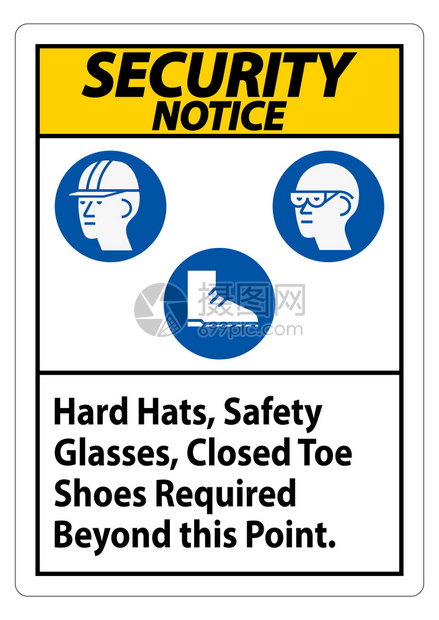 超过此点所需的安全通知标记硬帽子安全眼镜闭脚鞋图片
