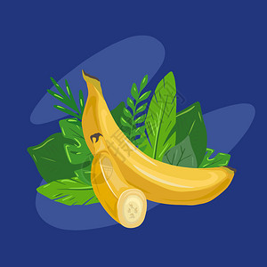 蓝色背景上的香蕉卡通插画图片