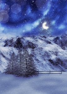 冬山和雪崩时的绿色树木景观3插图图片