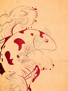 装饰的日本鱼科伊肉类纹身插图图片