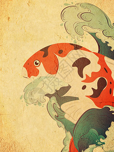 装饰的日本鱼科伊肉类纹身插图图片