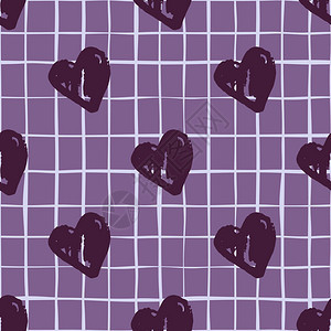 无缝模式深紫色爱心白色网格紫色背景图片