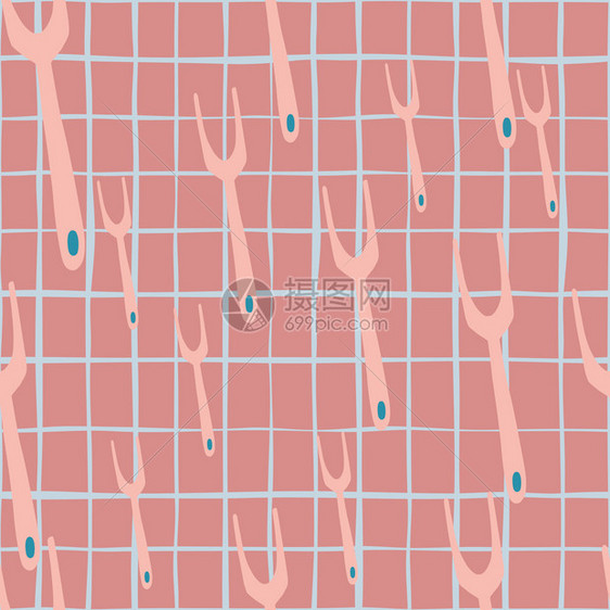 随机粉红色烧烤叉形装饰无缝模式支票背景烧烤烹饪壁纸纺织品包装纸物印刷矢量说明烧烤背景图片