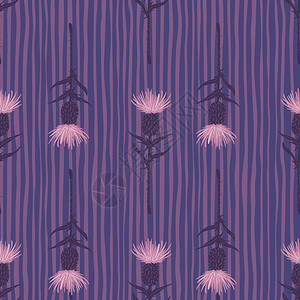 带有布丁克元素的无缝植物图案手画装饰品带有紫色脱衣背景的粉花蕾用于壁纸纺织品包装纸物印刷品矢量图解手画装饰品带有紫色脱衣背景的粉图片