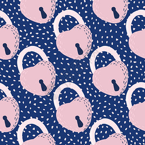 粉色锁门的彩轮廓无缝模式带有海军蓝色圆形露骨的浪漫印刷品壁纸纺织包装纸物印刷品矢量图解的动画与海军蓝色圆形露骨的浪漫印刷品画艺术图片