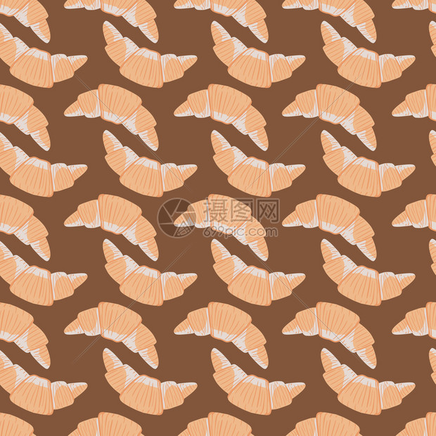 简单的食品无缝模式包括橙色环状形色棕背景上平坦的美味甜点装饰品用于织物设计纺品印刷包装覆盖矢量说明普通食品无缝模式包括橙色环状色图片